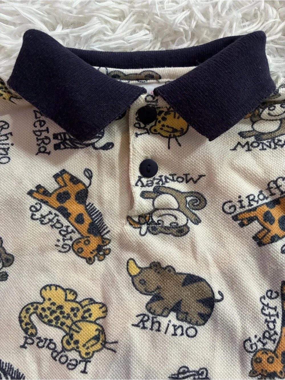 Vintage 90s Small Steps Zoo Jungle Animals Polo Collared Bodysuit Baby Boy 6-9M
